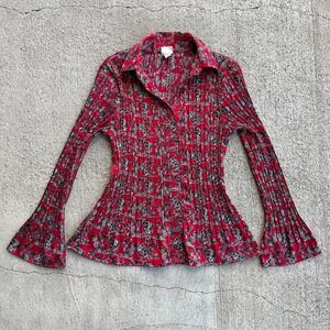 Covington Petite‎ Women's Red Print Pleated Bell Sleeve Blouse Size SP